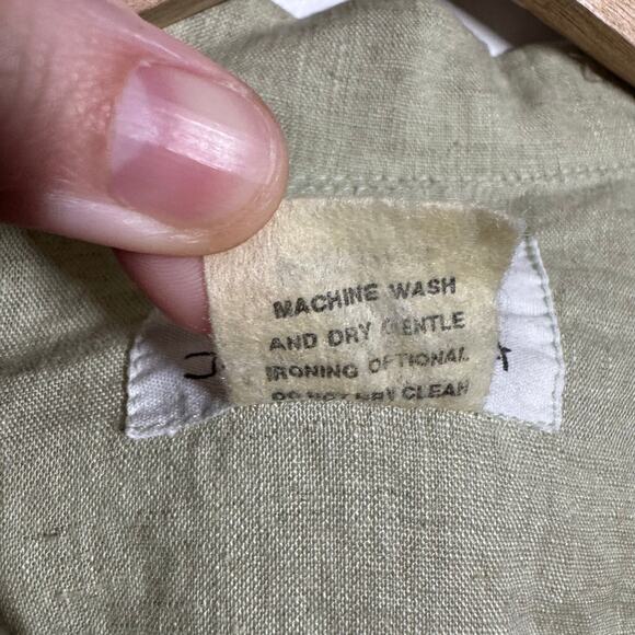 Flax Linen Lagenlook Button Up Top Women L Green Coastal Minimal Casual Vacation - Picture 7 of 8